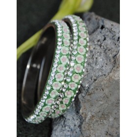 Floral Ceramic Green Diamond Bangles
